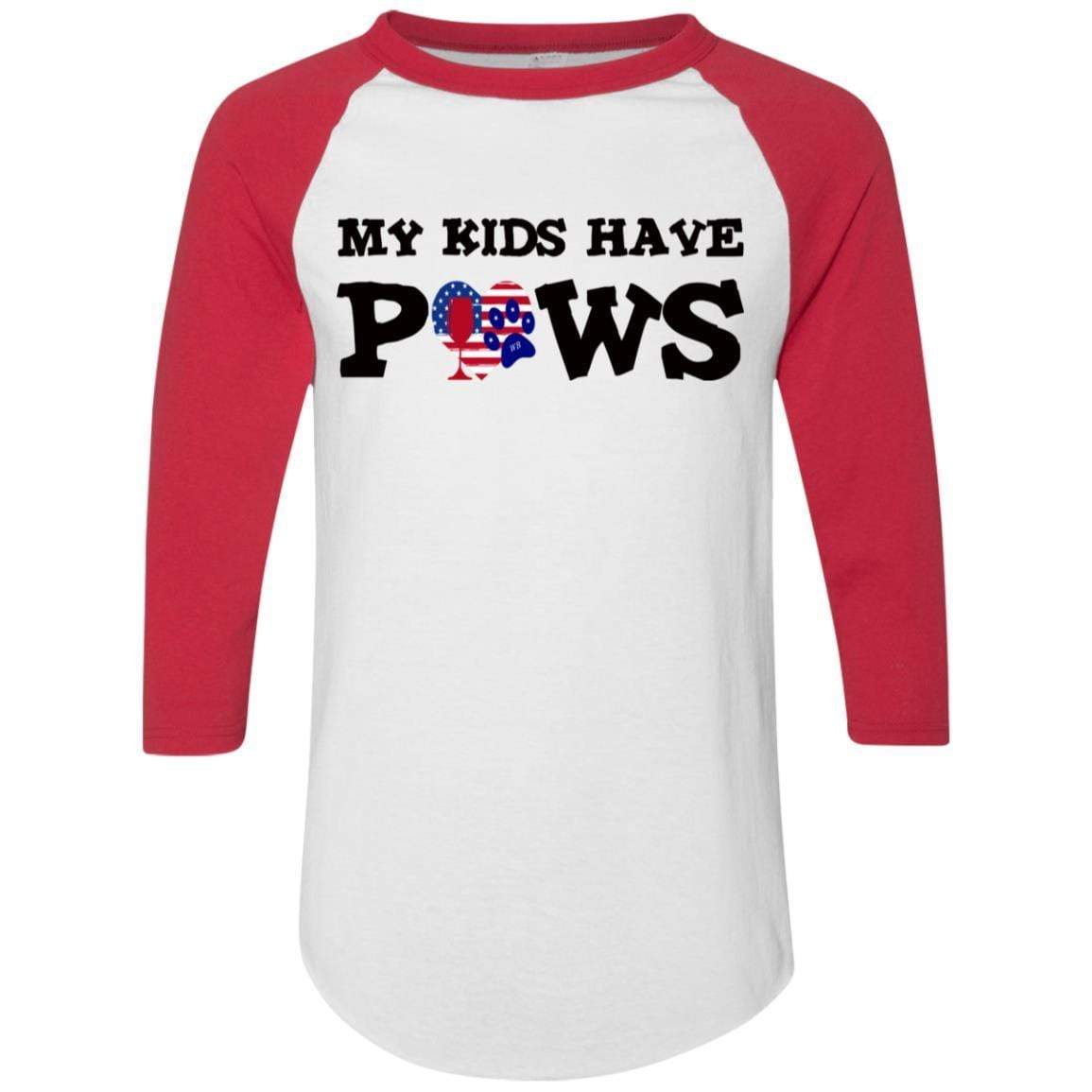 T-Shirts White/Red / S WineyBitches.Co My Kids Have Paws Colorblock Raglan Jersey WineyBitchesCo