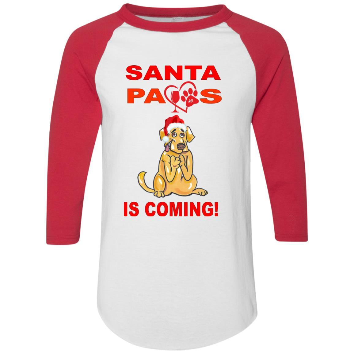 T-Shirts White/Red / S WineyBitches.co "Santa Paws Is Coming" Augusta Colorblock Raglan Jersey WineyBitchesCo