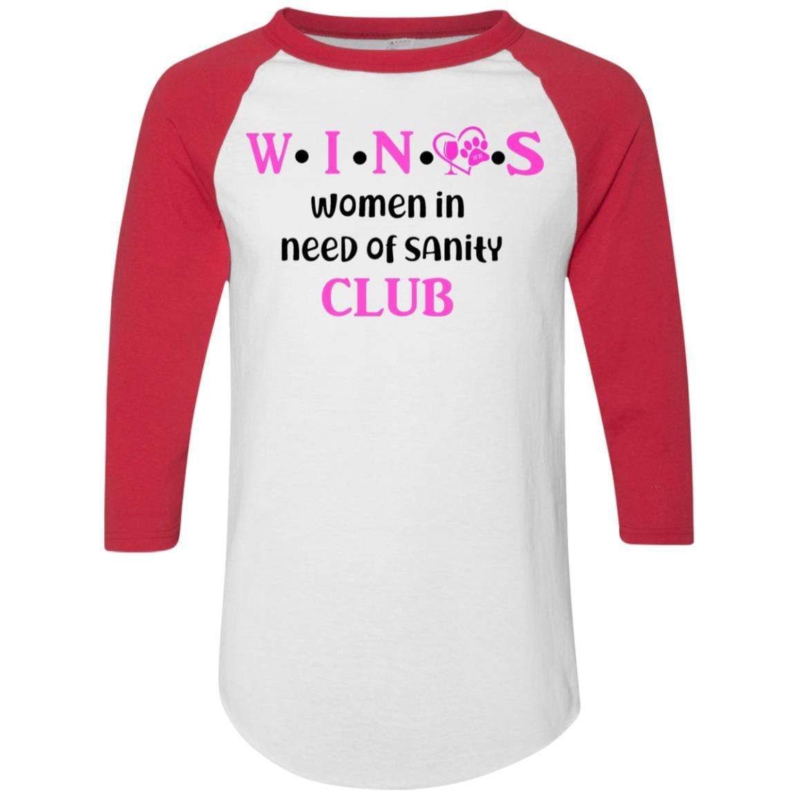 T-Shirts White/Red / S WineyBitches.Co WINOS Club Colorblock Raglan Jersey (Pink Lettering) WineyBitchesCo