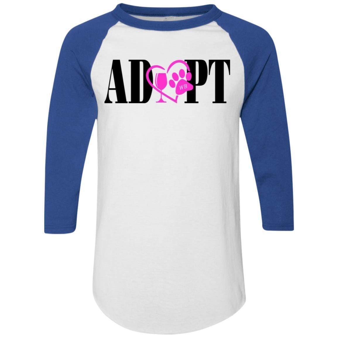 T-Shirts White/Royal / S WineyBitches.Co “Adopt” Colorblock Raglan Jersey-Pink Heart-Blk Lettering WineyBitchesCo