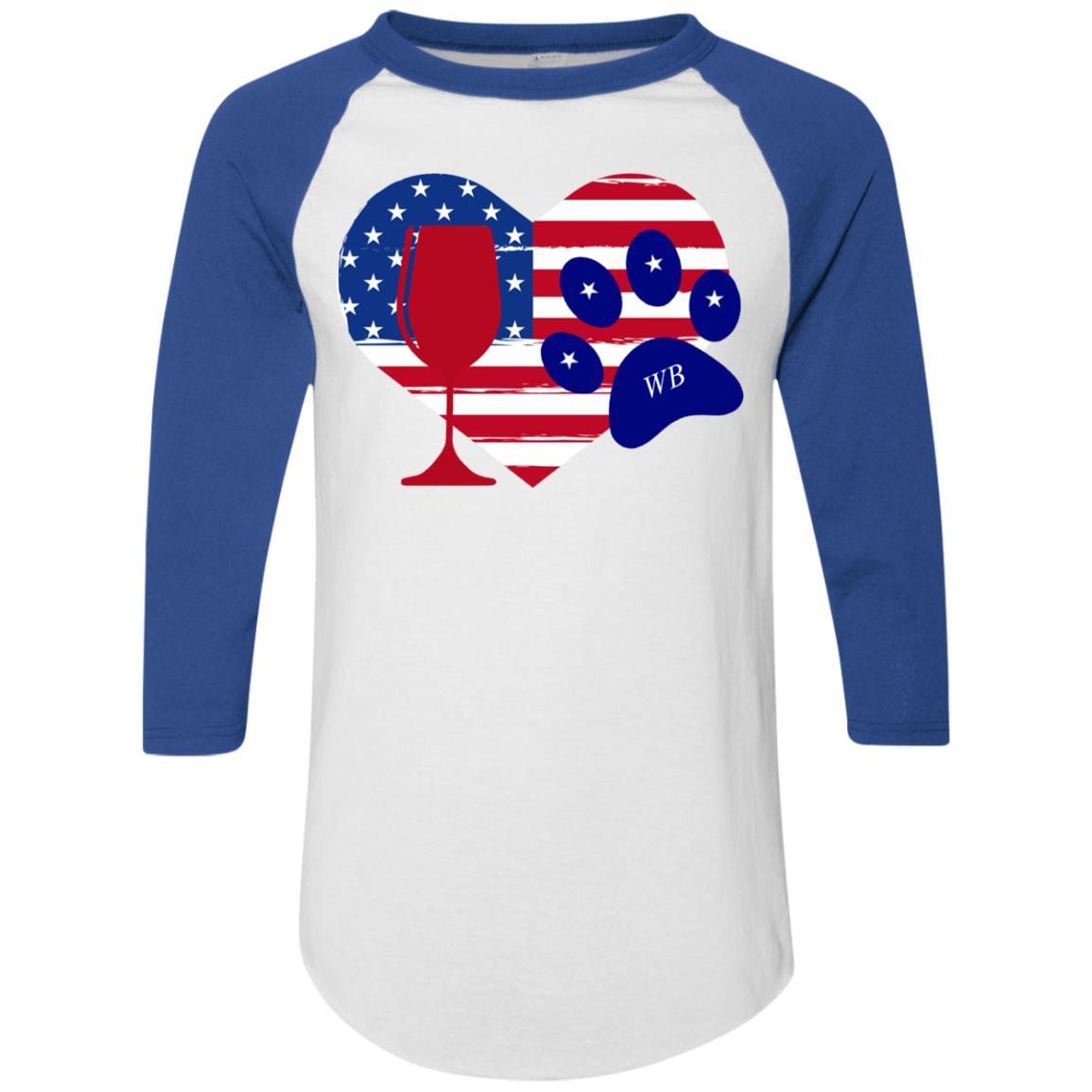 T-Shirts White/Royal / S WineyBitches.Co American Wine Paw Heart Colorblock Raglan Jersey WineyBitchesCo