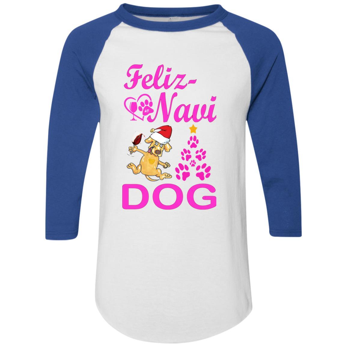 T-Shirts White/Royal / S WineyBitches.co Feliz Navi Dog Colorblock Raglan Jersey-Pink WineyBitchesCo