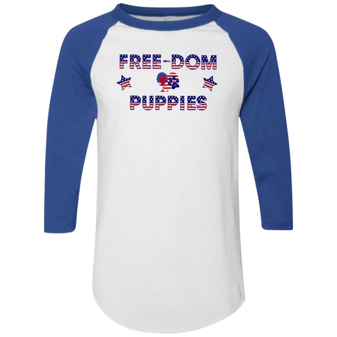 T-Shirts White/Royal / S WineyBitches.Co Free-Dom Puppies Colorblock Raglan Jersey WineyBitchesCo