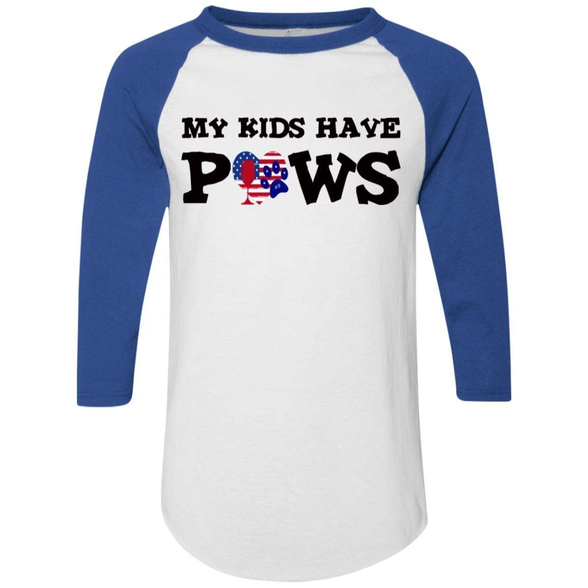T-Shirts White/Royal / S WineyBitches.Co My Kids Have Paws Colorblock Raglan Jersey WineyBitchesCo