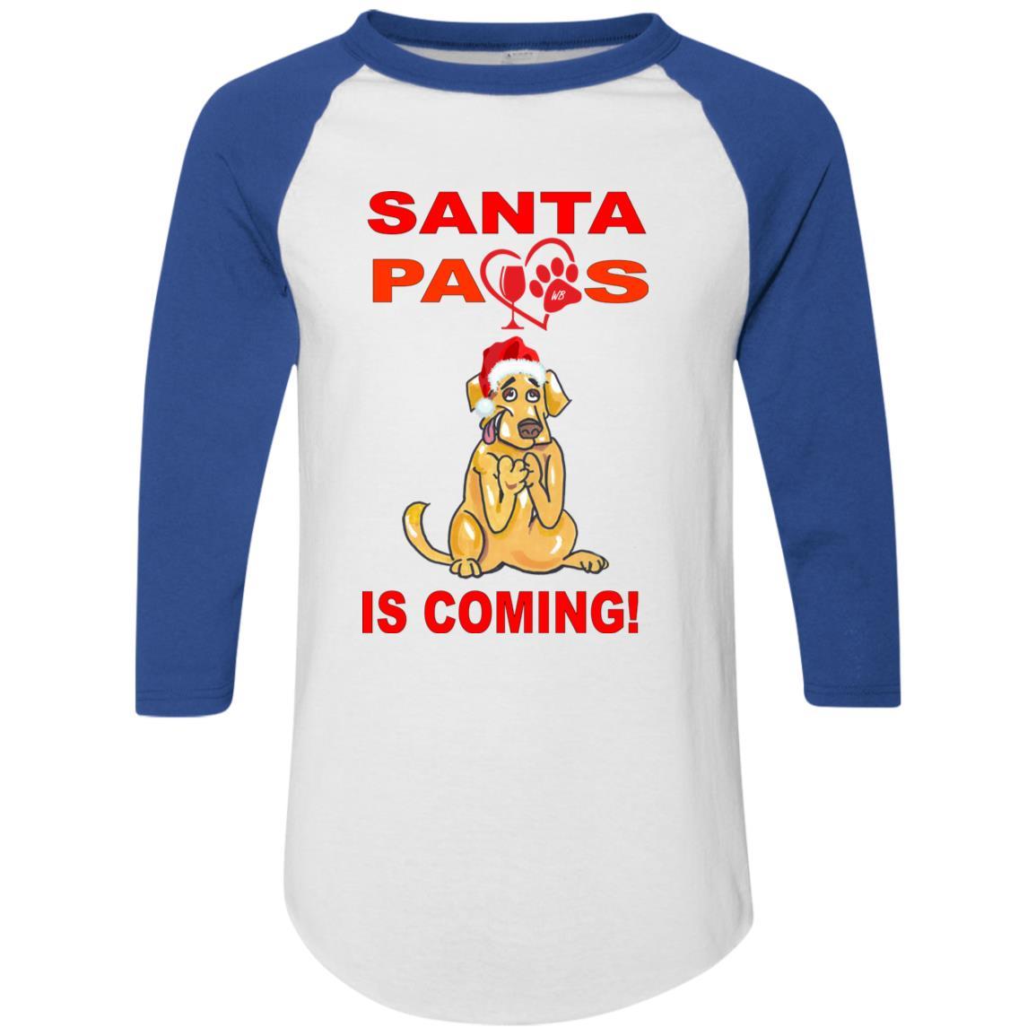 T-Shirts White/Royal / S WineyBitches.co "Santa Paws Is Coming" Augusta Colorblock Raglan Jersey WineyBitchesCo