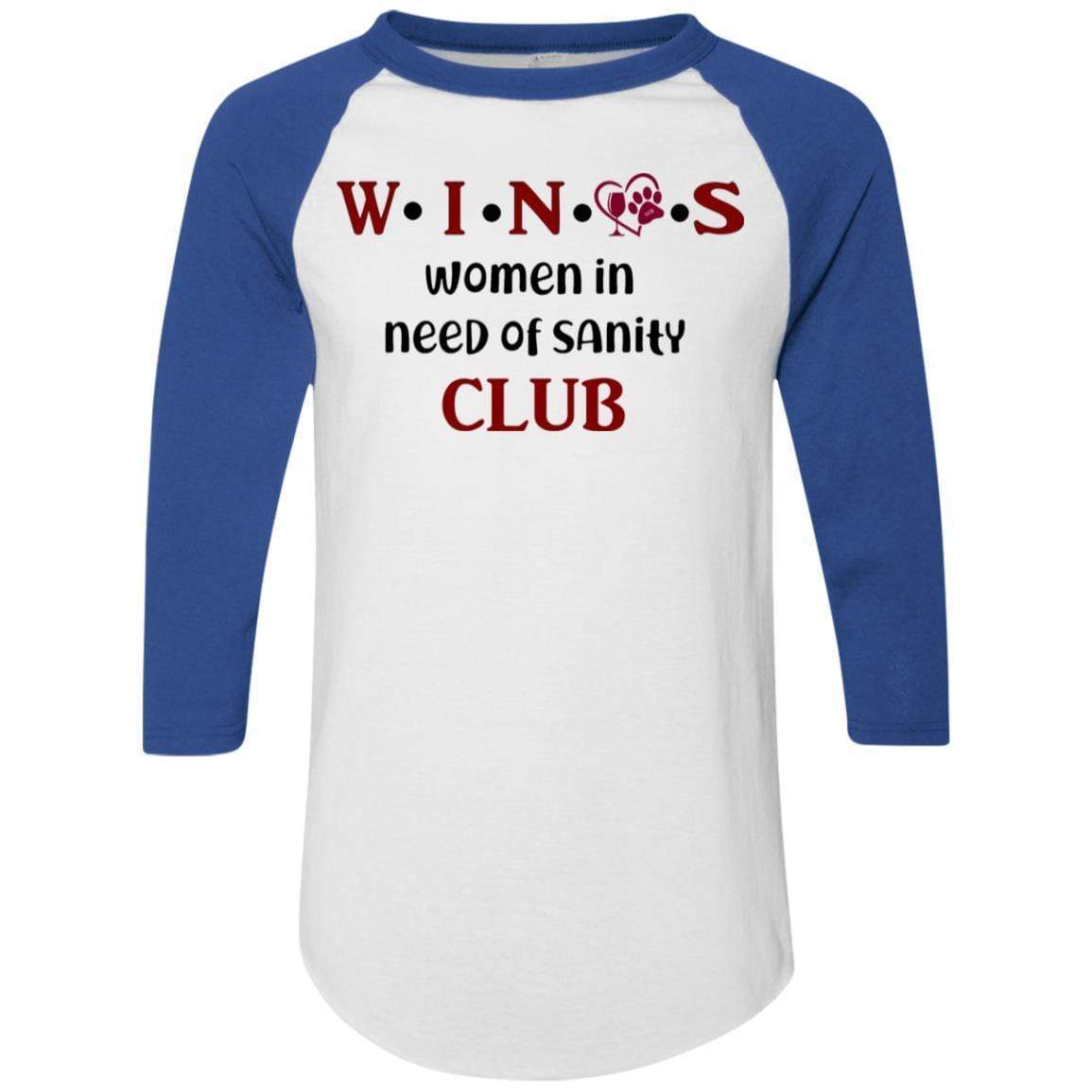 T-Shirts White/Royal / S WineyBitches.Co WINOS Club Colorblock Raglan Jersey (Burg Lettering) WineyBitchesCo