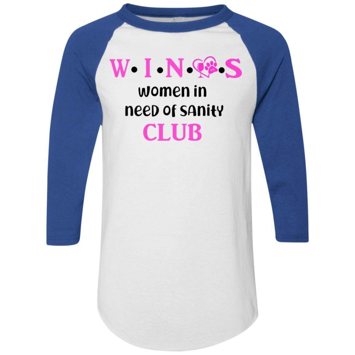 T-Shirts White/Royal / S WineyBitches.Co WINOS Club Colorblock Raglan Jersey (Pink Lettering) WineyBitchesCo