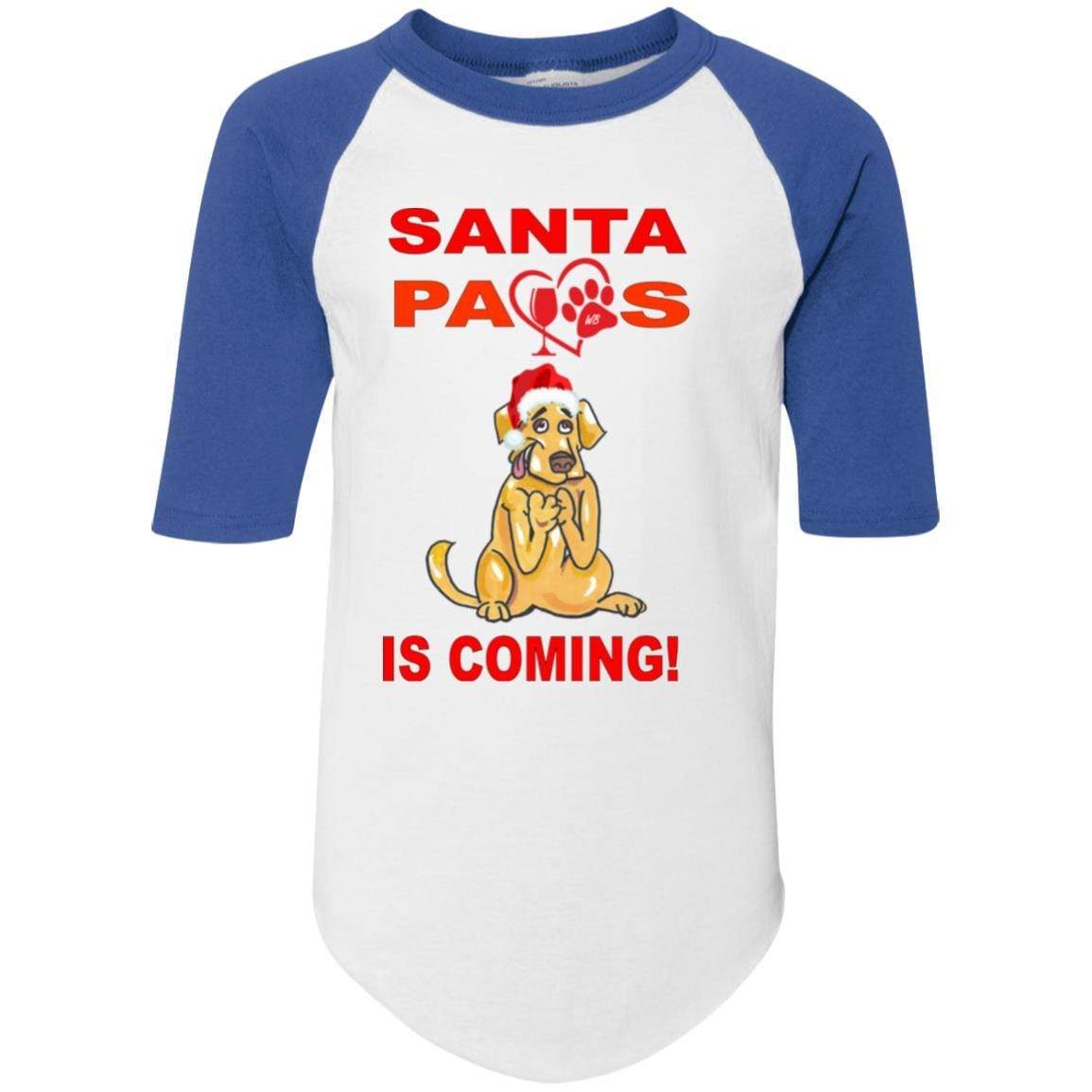 T-Shirts White/Royal / YS WineyBitches.co Santa Paws Is Coming Youth Colorblock Raglan Jersey WineyBitchesCo