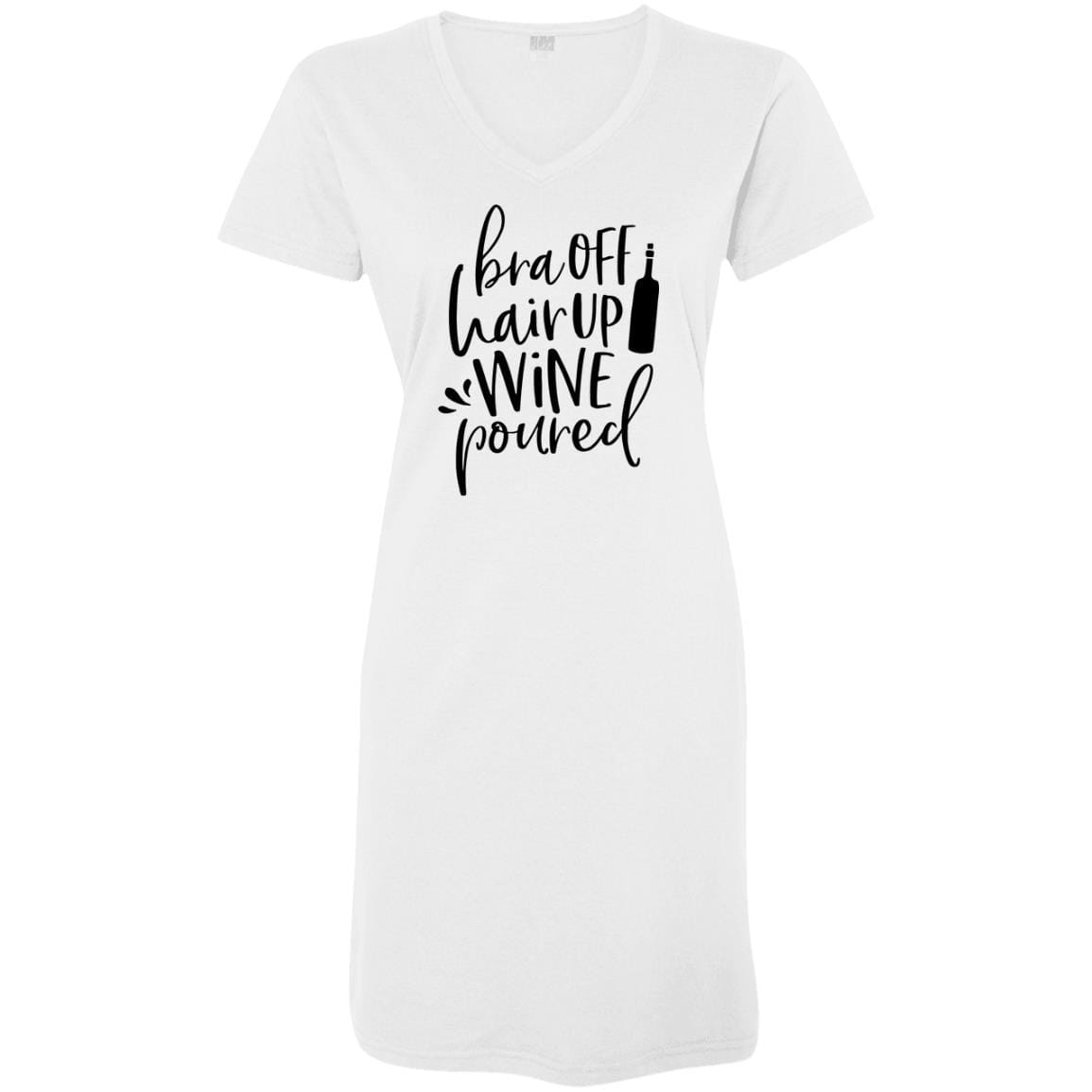 T-Shirts White / S/M WineyBitches.Co Bra Off Hair Up Wine Poured Ladies' V-Neck Fine Jersey Cover-Up (Blk Lettering) WineyBitchesCo