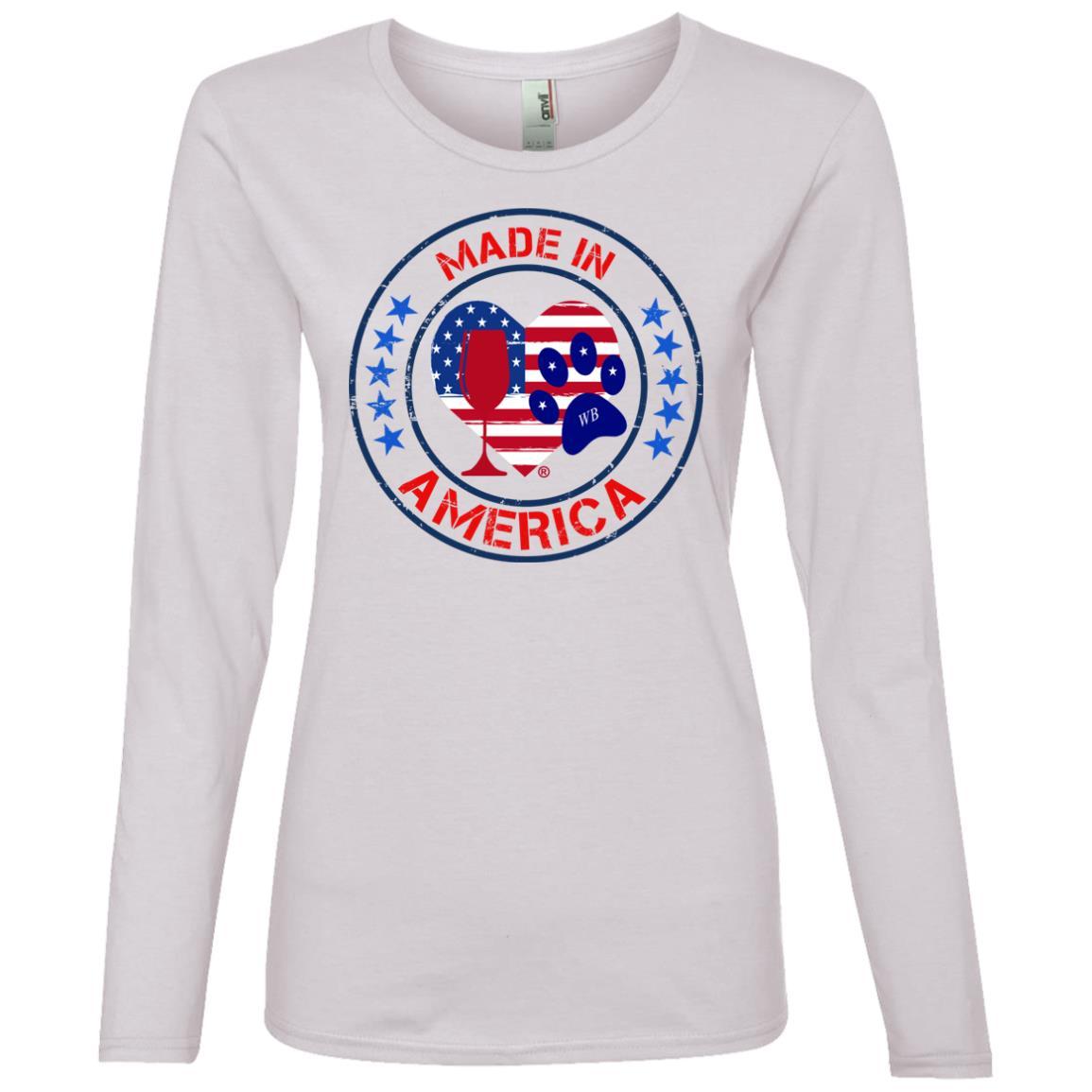 T-Shirts White / S Winey Bitches Co "Made In America" Ladies' Lightweight LS T-Shirt WineyBitchesCo
