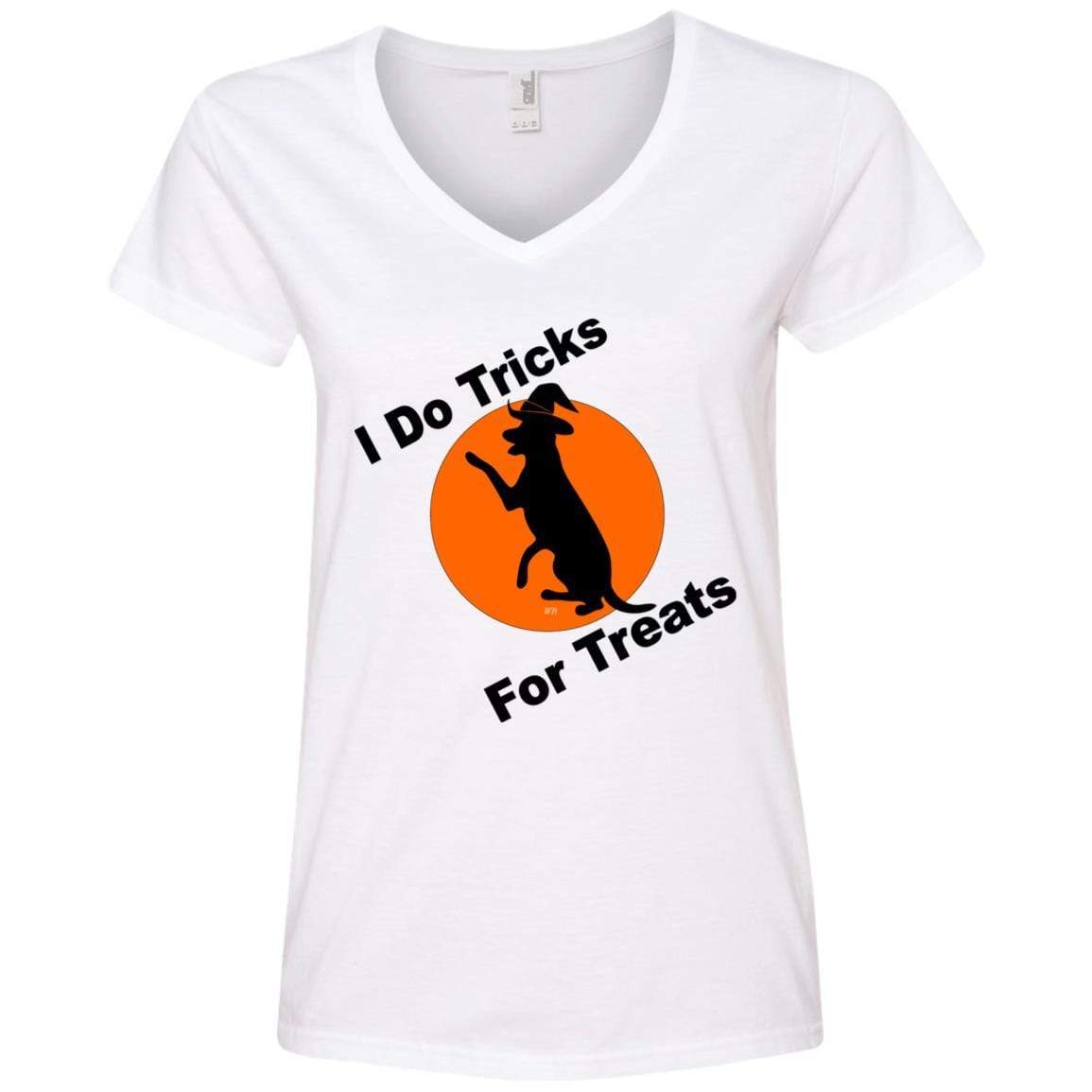 T-Shirts White / S WineyBitches.Co "I Do Tricks For Treats" Dog- Ladies' V-Neck T-Shirt WineyBitchesCo