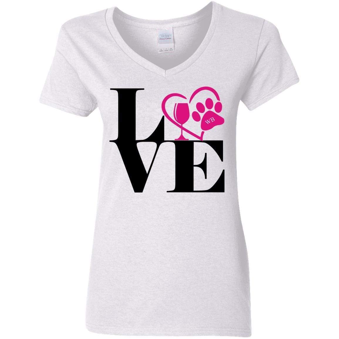 T-Shirts White / S WineyBitches.Co "Love Paw 2" Ladies' 5.3 oz. V-Neck T-Shirt WineyBitchesCo