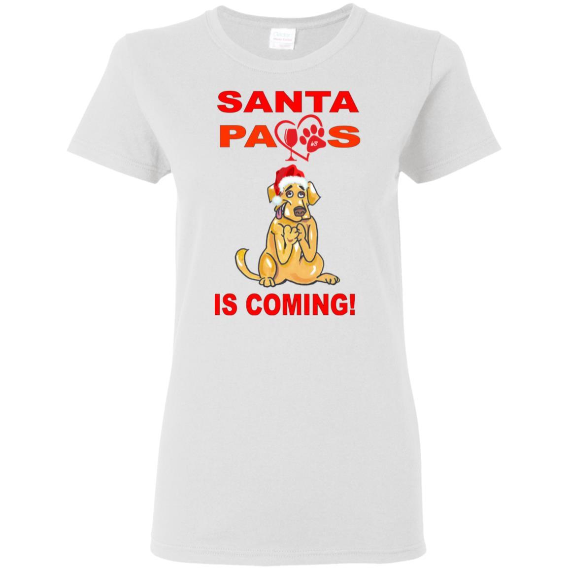 T-Shirts White / S WineyBitches.co "Santa Paws Is Coming" Ladies' 5.3 oz. T-Shirt WineyBitchesCo