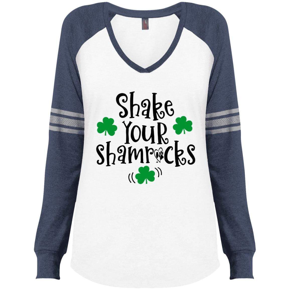T-Shirts White/True Heathered Navy / X-Small Winey Bitches Co Ladies' Game LS V-Neck T-Shirt WineyBitchesCo