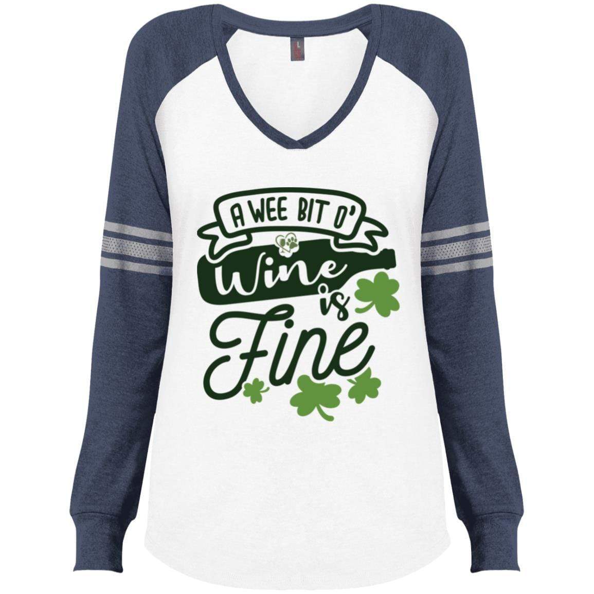 T-Shirts White/True Heathered Navy / X-Small Winey Bitches Co Ladies' Game LS V-Neck T-Shirt WineyBitchesCo