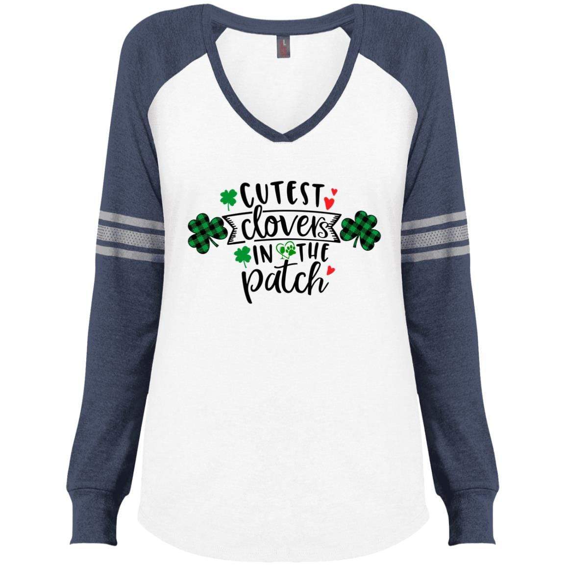 T-Shirts White/True Heathered Navy / X-Small Winey Bitches Co Ladies' Game LS V-Neck T-Shirt WineyBitchesCo