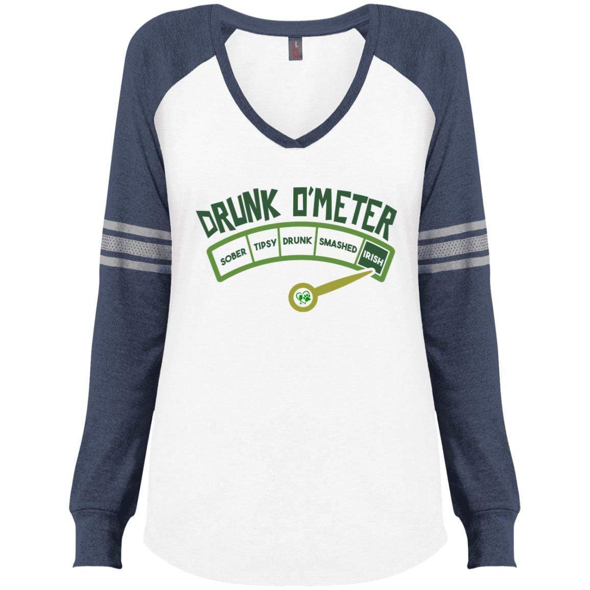 T-Shirts White/True Heathered Navy / X-Small Winey Bitches Co Ladies' Game LS V-Neck T-Shirt WineyBitchesCo
