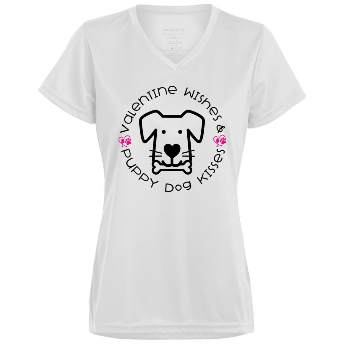 T-Shirts White / X-Small Winey Bitches Co 'Valentine Wishes and Puppy Dog Kisses" (Dog) Ladies' Wicking T-Shirt WineyBitchesCo