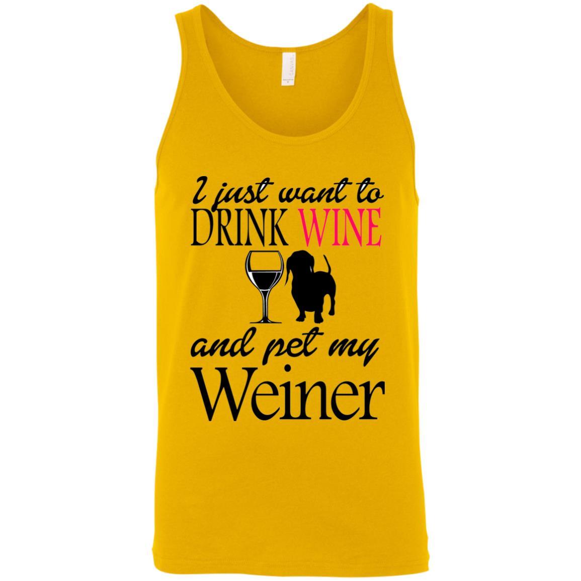 Tank Top Gold / X-Small WineyBitches.Co "Drink wine, Pet Weiner" Unisex Tank WineyBitchesCo