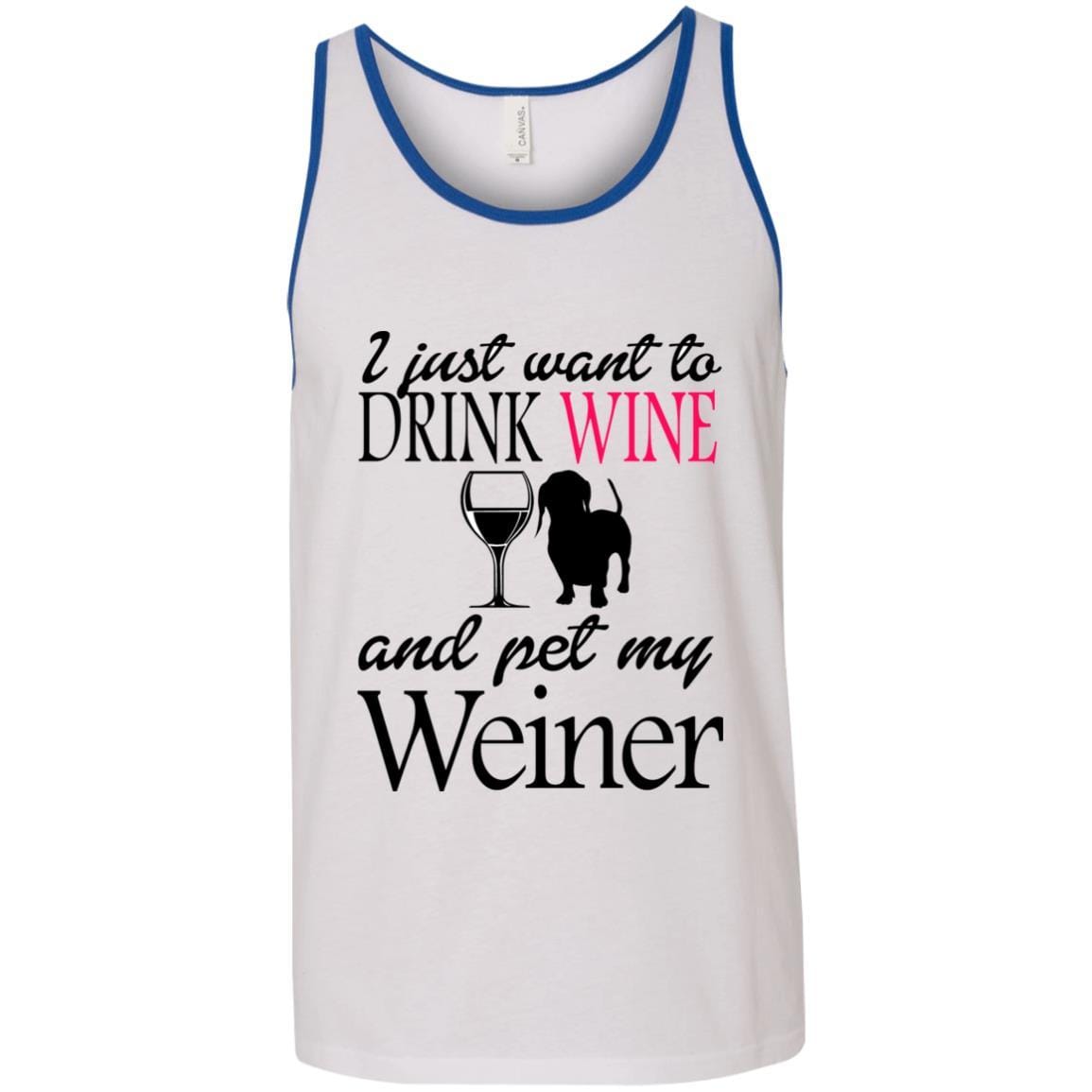 Tank Top White/True Royal / X-Small WineyBitches.Co "Drink wine, Pet Weiner" Unisex Tank WineyBitchesCo