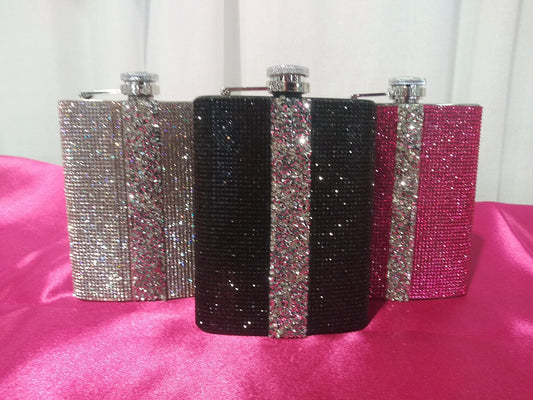 Blinged Stainless Steel Hip Flask 8 oz. - Choose Color