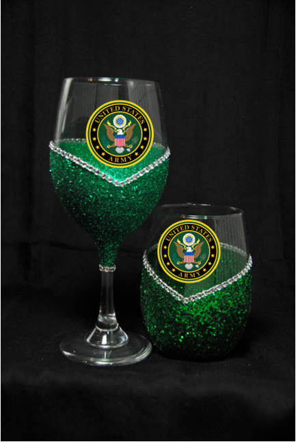 Military-Army Bling Stem or Stemless Wine Glasses-Choose your color