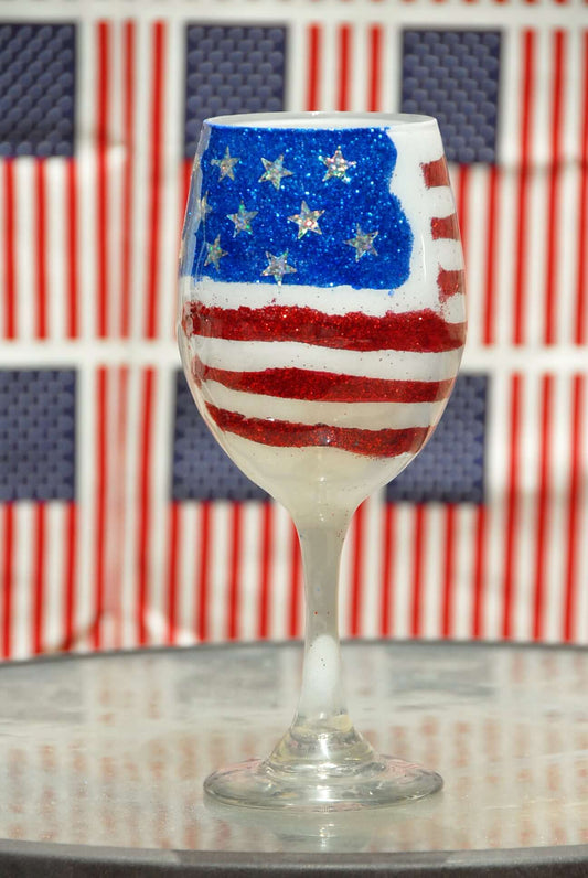 Patriotic Stars and Stripes Stem or Stemless Wine Glass-4th of July-Independence Day