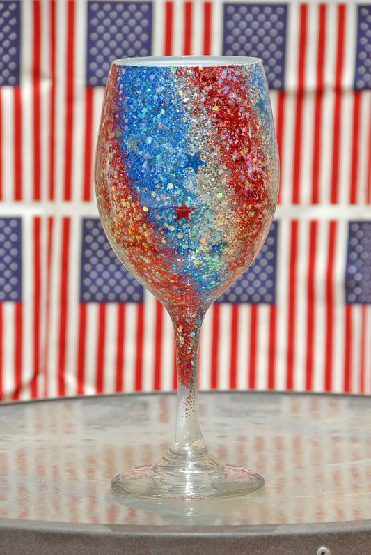 Patriotic Red White and Blue Swirl Stem or Stemless Wine Glass-4th of July-Independence Day