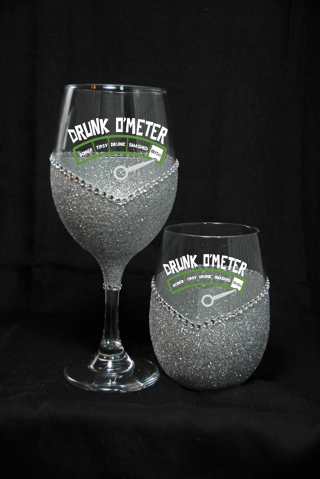 Winey Bitches Drunk o Meter St. Patricks (Paddy's) Day Wine Glass- Choose your color, Stem or Stemless