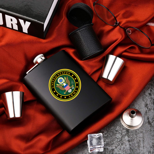Military Army Stainless Steel Flask Matte Black 8 oz. Leak Proof