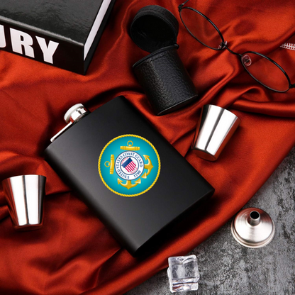 Military Coast Guard Stainless Steel Flask Matte Black 8 oz. Leak Proof