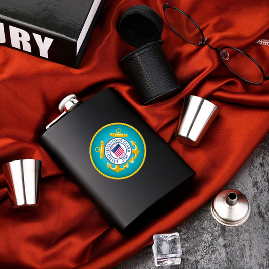 Military Coast Guard Stainless Steel Flask Matte Black 8 oz. Leak Proof