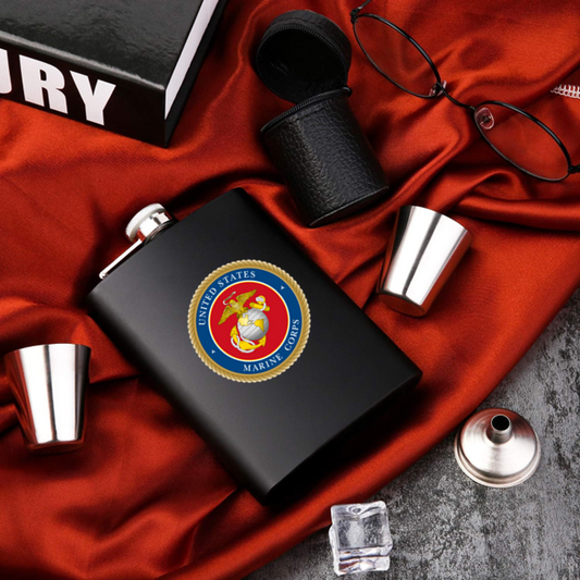 Military Marines Stainless Steel Flask Matte Black 8 oz. Leak Proof
