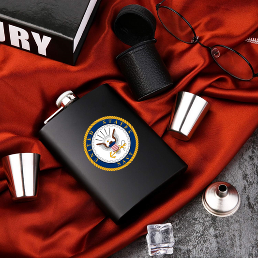 Military Navy Stainless Steel Flask Matte Black 8 oz. Leak Proof