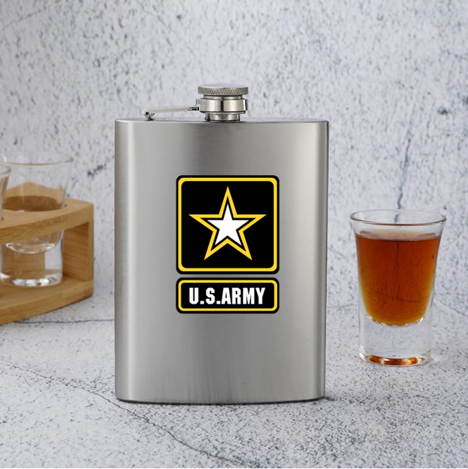 Military Army 2 Stainless Steel Flask Silver 8 oz. Leak Proof