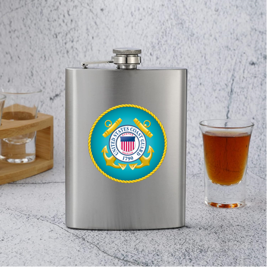 Military Coast Guard Stainless Steel Flask Silver 8 oz. Leak Proof