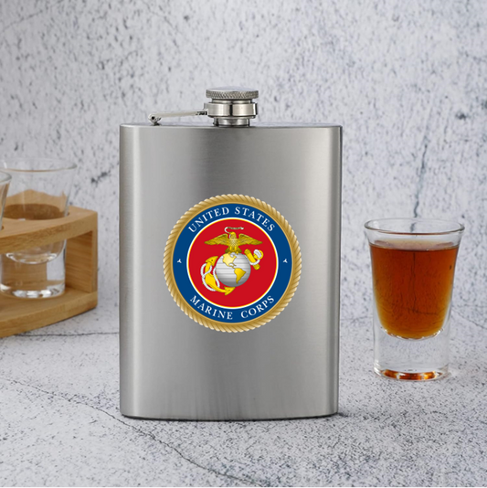 Military Marines Stainless Steel Flask Silver 8 oz. Leak Proof