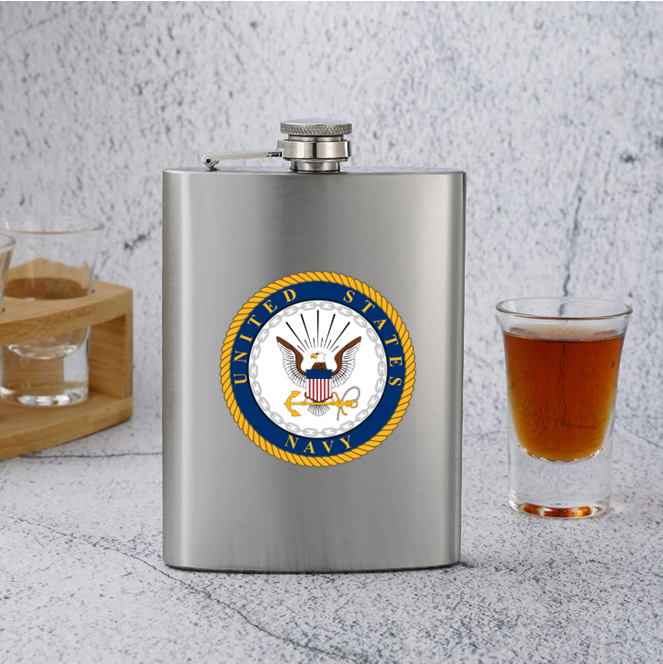 Military Stainless Steel Hip Flask Silver or Matte Black 8 oz . Leak Proof Flask