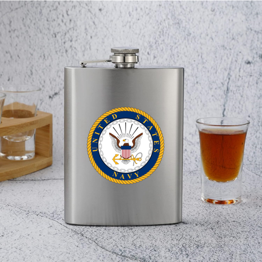 Military Navy Stainless Steel Flask Silver 8 oz. Leak Proof