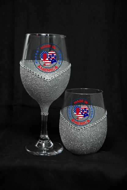 Made In America Stem or Stemless Wine Glasses-Choose your color-4th of July