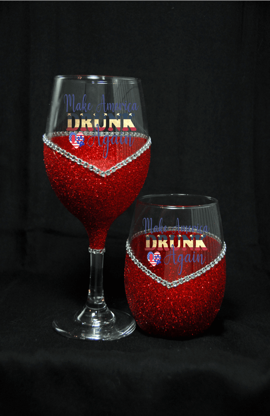 Make America Drunk Again Stem or Stemless Wine Glasses-Choose your color-4th of July