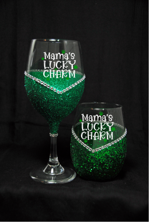 Winey Bitches Mama's Lucky Charm St. Patricks (Paddy's) Day Wine Glass- Choose your color, Stem or Stemless