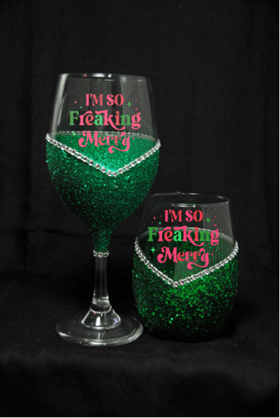 Winey Bitches Co Funny "I'm So Freaking Merry" Holiday Drinkware-Choose your color