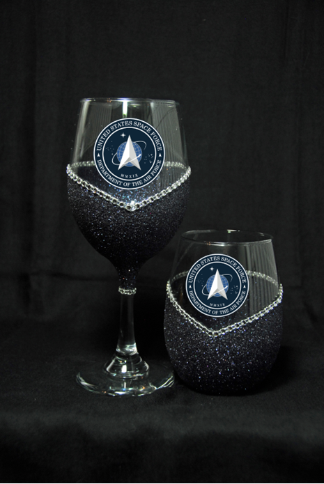 Military-Space Force Bling Stem or Stemless Wine Glasses-Choose your color