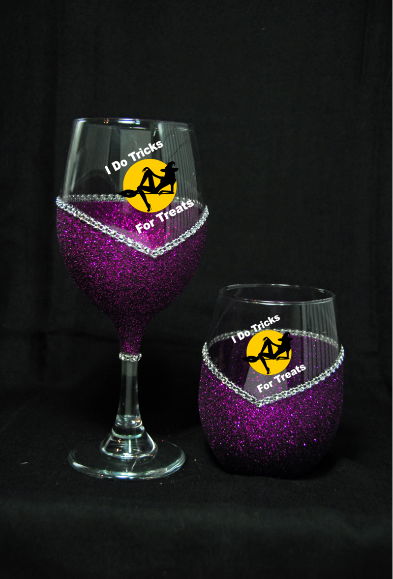 I Do Tricks For Treats Bling Stem or Stemless Wine Glasses-Choose your color