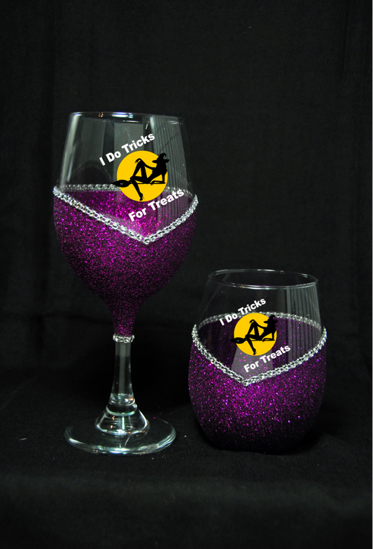 I Do Tricks For Treats Bling Stem or Stemless Wine Glasses-Choose your color