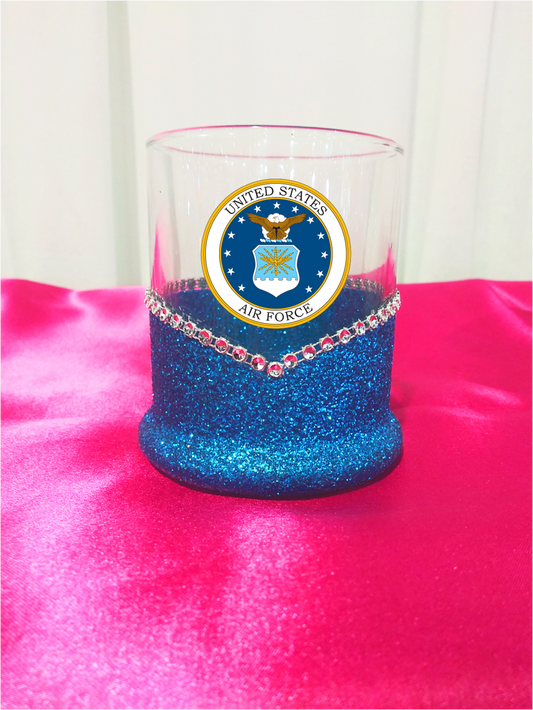 Blinged Air Force Military Whiskey-Highball Glasses-Choose Color