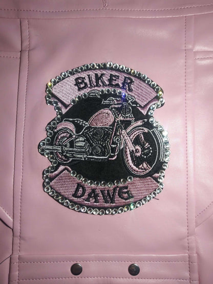 Blinged WB Biker Dawg Motorcycle Jacket - Pink - Winey Bitches - Wine- Women- K9's