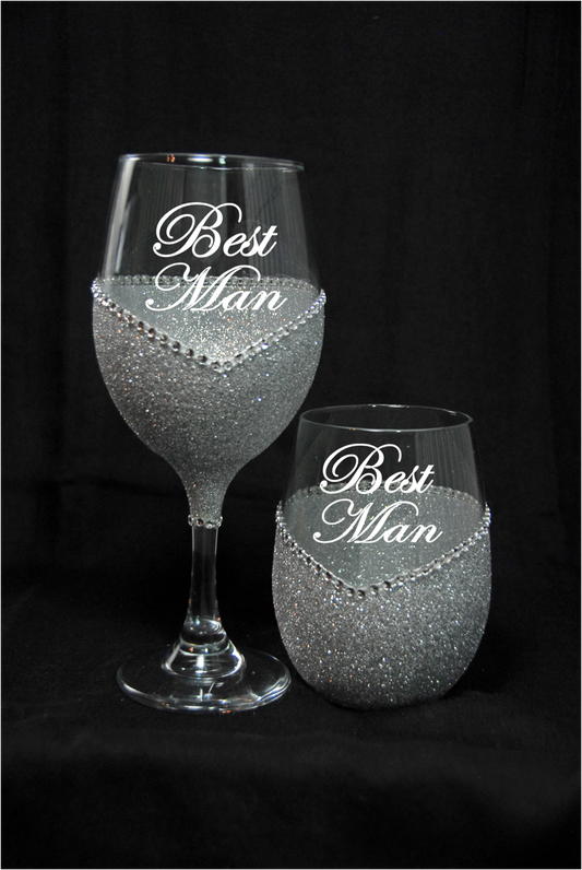 Winey Bitches Best Man, Wedding Day-Wedding Party Handmade Wine Glass- Choose your color, Stem or Stemless - WineyBitches.Co - Winey Bitches