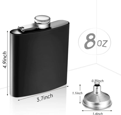 Stainless Steel Hip Flask Matte Black 8 oz . Leak Proof Drinking Liquor Flask